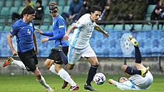 Momentka z utkání Ligy národ� mezi Estonskem a San Marinem.