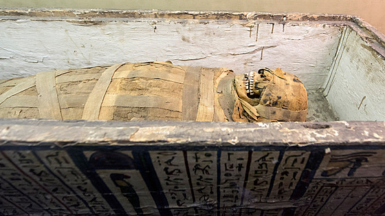 Egyptská mumie vystavená v muzeu v Kalifornii (14. dubna 2021)