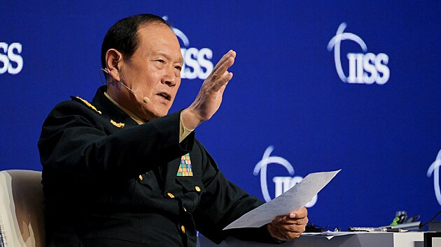Čínský ministr obrany Wej Feng-che na na 19. konferenci dialogu Šangri-La. (12. června 2022)