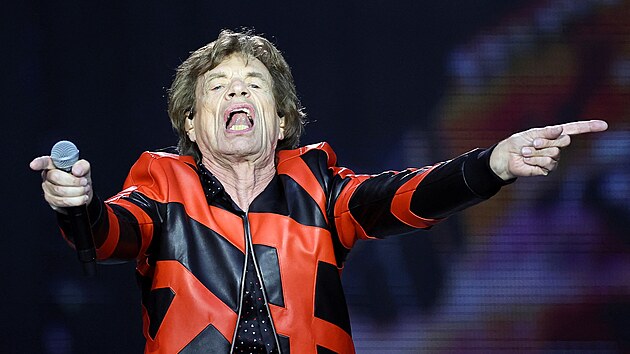 Mick Jagger. Skupina Rolling Stones vystoupila v Liverpoolu po 50 letech (9. ervna 2022)