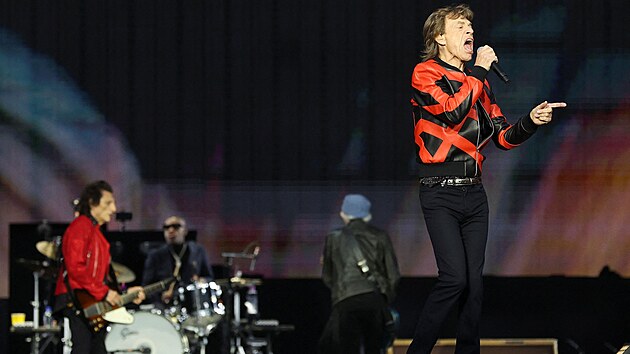 Mick Jagger. Skupina Rolling Stones vystoupila v Liverpoolu po 50 letech (9. června 2022)
