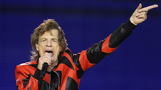 Mick Jagger. Skupina Rolling Stones vystoupila v Liverpoolu po 50 letech (9. června 2022)