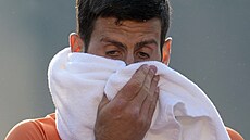 Novak Djokovi bhem duelu s krajanem Laslem Djerem.