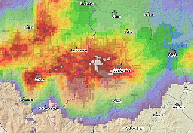 187,5 milimetru srážek. U Strakonic se z nebe vylilo jako jindy za čtyři měsíce