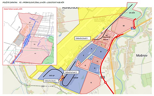 Mapka lokality mezi obcí Monov a letitm (lutá plocha), na které je...