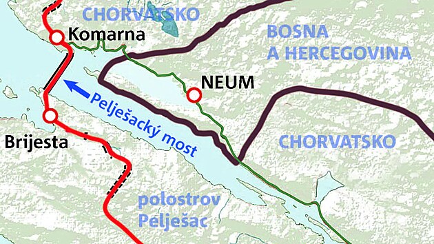 Pelješacký most – mapa