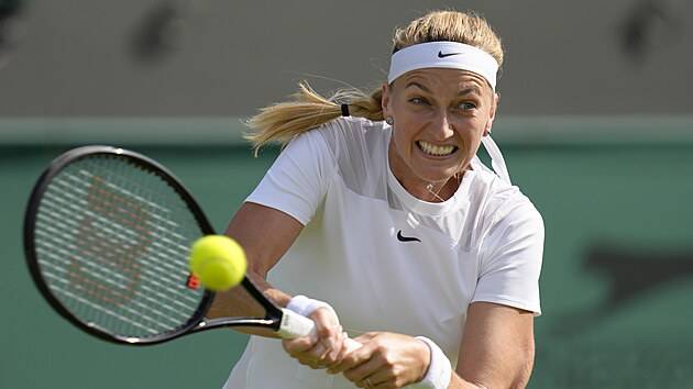 Petra Kvitová v zápase prvního kola Wimbledonu (28. června 2022)