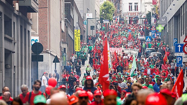 Stávka v Bruselu. Pracovníci protestují kvůli zvyšujícím se životním nákladům (20. června 2022)