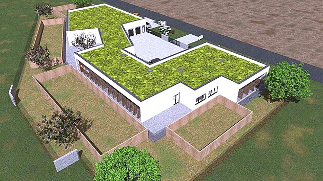Modern stavba bude mt zelen stechy. (erven 2022)