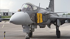 Gripen E na stojánce letit ve védském Linköpingu
