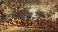Obraz malíe Charlese E. Gordona Frazera zachycuje pípravu kanibalské hostiny...