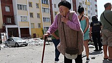 Devadesátiletá Irina Homenková poté, co peila ostelování bytového komplexu v...