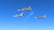 eské gripeny a letoun Mirage 2000 francouzského letectva bhem mise v Pobaltí