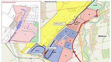 Mapka lokality mezi obcí Mo�nov a leti�t�m (�lutá plocha), na které je...