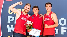 Marek Grycz, Martin Vlach a Jan Kuf (zleva) po závodě Světového poháru...
