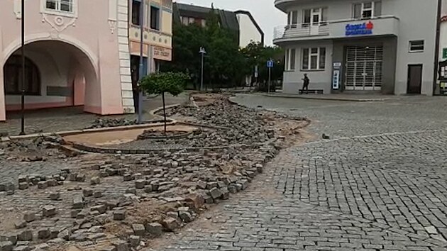 Následky extrémních bouřek a vytrvalého deště v jihočeském Týně nad Vltavou. (30. června 2022)