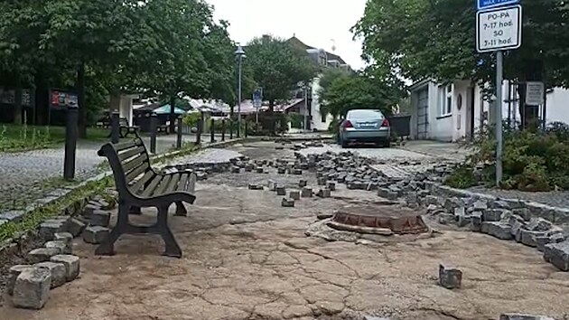 Nsledky extrmnch bouek a vytrvalho det v jihoeskm Tn nad Vltavou. (30. ervna 2022)