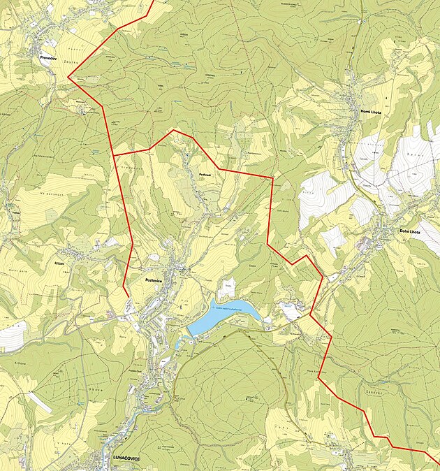 Mapa plánu vedení elektrické energie v okolí Luhaovic.