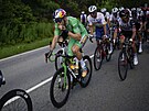 Momentka z druhé etapy Tour de France. V zeleném dresu pro nejlepího sprintera...