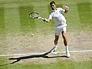 Novak Djokovi odehrává míe v semifinále Wimbledonu.
