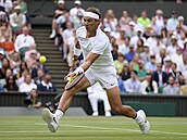 Španěl Rafael Nadal dobíhá balonek ve čtvrtfinále Wimbledonu.
