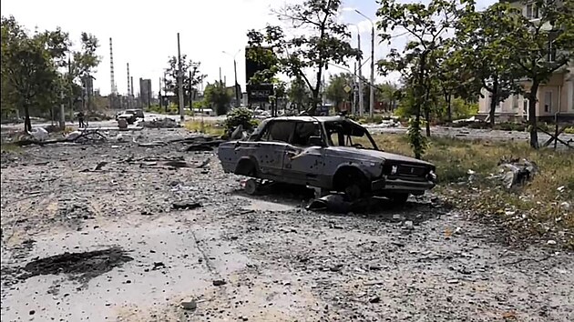 Následky bojů o ukrajinské město Lysyčansk (3. července 2022)