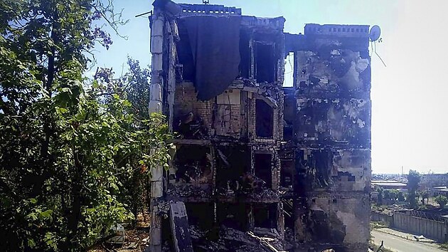 Následky bojů o ukrajinské město Lysyčansk (3. července 2022)