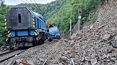 Pracovníci Českých drah odstranili vykolejený vlak. (1. července 2022)