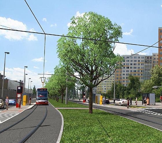 Vizualizace tramvajové trati na D�dinu.