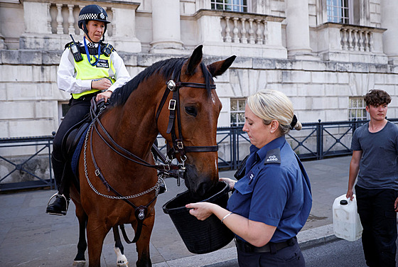 Policejní k dostává napít bhem vlny veder v Londýn. (18. ervence 2022)