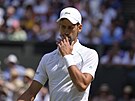 Novak Djokovi pemýlí, jak vyzrát na Nicka Kyrgiose finále Wimbledonu.