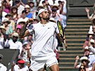 Nick Kyrgios nechává prchod emocím ve finále Wimbledonu.