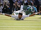 Radost Novaka Djokovie po výhe nad Nickem Kyrgiosem ve wimbledonském finále.