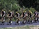 Peloton taený týmem Jumbo Visma bhem 14. etapy Tour de France. Ve lutém...