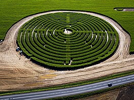 A drone image shows huge a 30,000 square-meters corn maze in the Pisarzowice...