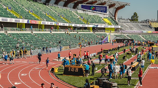 Pohled na stadion Hayward Field v Eugene, kde se kon atletick mistrovstv svta.