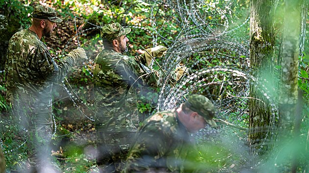 Slovint vojci rozebraj plot na hranicch s Chorvatskem. (15. ervence 2022)