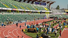 Pohled na stadion Hayward Field v Eugene, kde se koná atletické mistrovství...