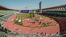 Pohled na stadion Hayward Field v Eugene, kde se koná atletické mistrovství...