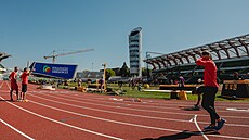 Pohled na stadion Hayward Field v Eugene, kde se koná atletické mistrovství...