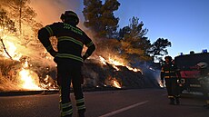 Hasiči sledují lesní požár poblíž chorvatského Zatonu. Požáry podněcované...
