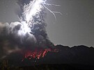 Snímek výbuchu japonské sopky Sakuradima z roku 2020. (17. prosince 2020)