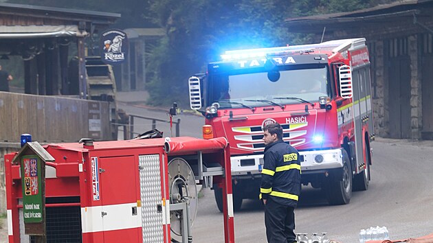 Zásah hasičské služby při lesním požáru v Národním parku České Švýcarsko u Hřenska. 26. července 2022