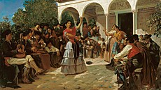 Alfred Dehodencq: Ciknsk tanec v zahradch Alczaru v Seville.