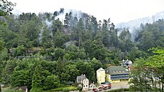 Požár v Národním parku České Švýcarsko u Hřenska.  (26. července 2022)