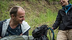Jan Hájek a Natália Deáková bhem natáení zvuk pro pedstavení Dech v Alpách