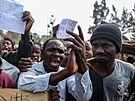 Demonstranti protestují proti mírovým silám OSN (MONUSCO) rozmístným v...
