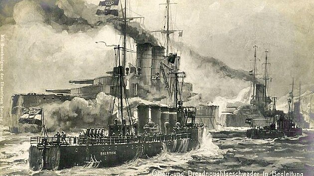 To nejlep, co csask lostvo v roce 1914 mlo. Bitevn lod tdy Tegetthoff v doprovodu torpdoborc tdy Ttra.