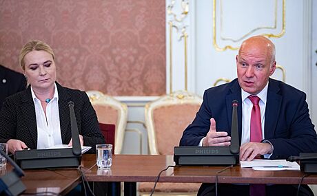 Senátor Pavel Fischer a ministryn obrany Jana ernochová na jednání senátního...