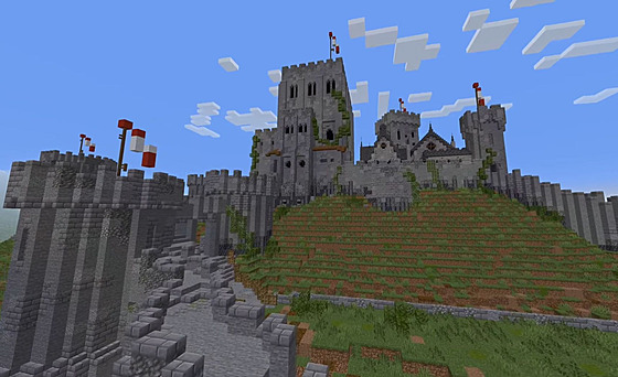 Model zíceniny hradu Corfe vytvoený v Minecraftu
